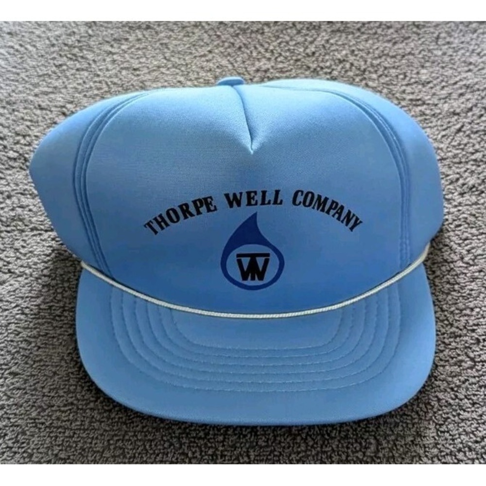 Vintage Thorpe Well Company Snapback Hat Logo Patch Foam Trucker Cap Blue Rope